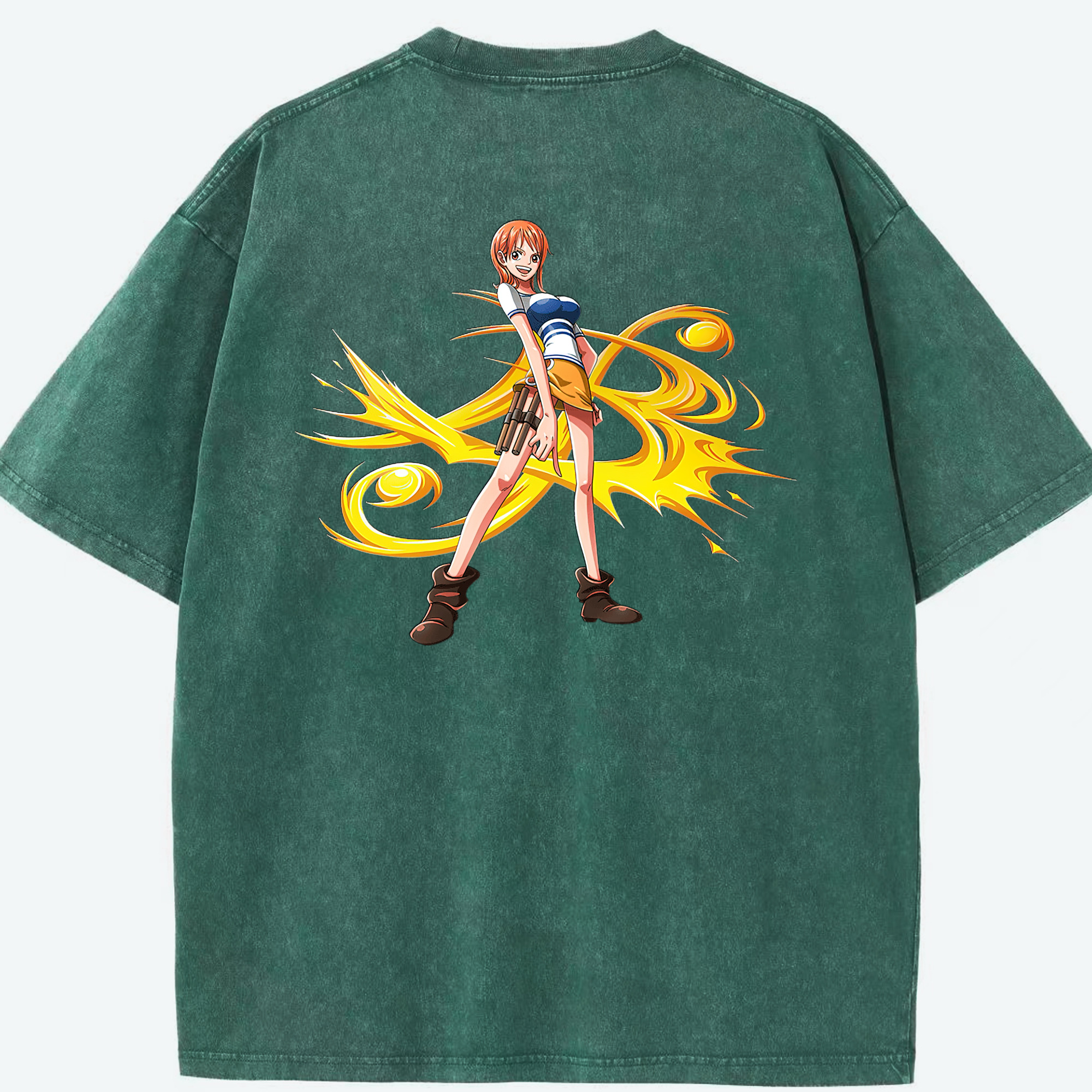 （画像用） ワンピース ナミ ONE PIECE Nami 綿100% ヴィンテージ風 半袖Tシャツ（背面プリント）